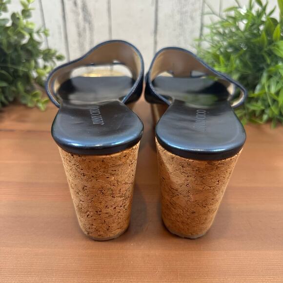 Jimmy Choo Women's Blue Embossed Leather Wedge Sandals Size 41 US 11 - Picture 5 of 10